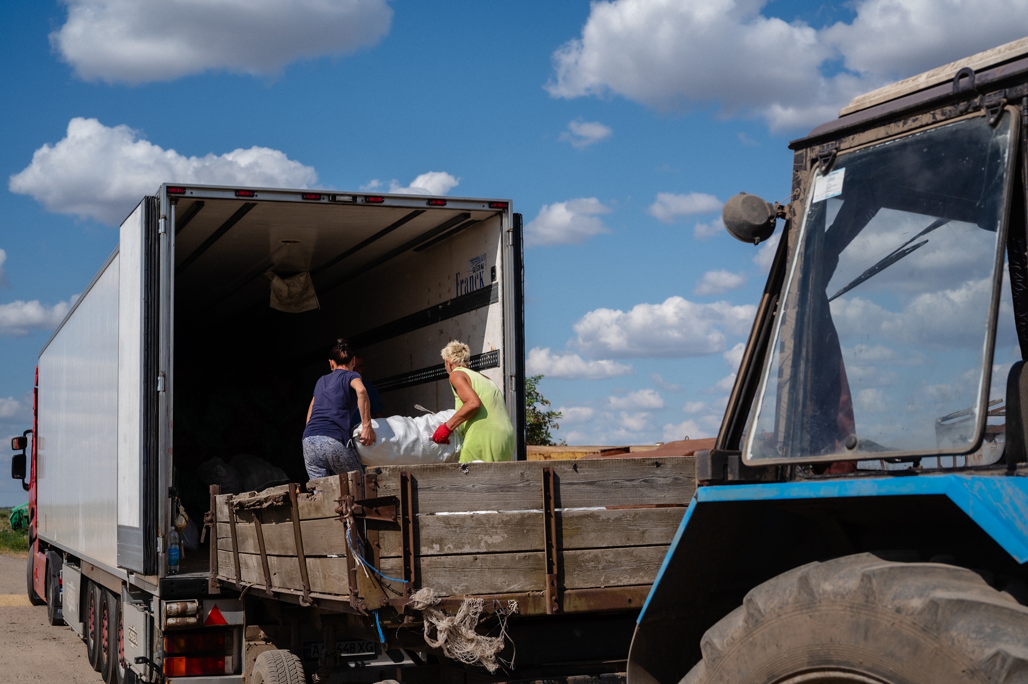 During peak times like harvest season, the farmer employs seasonal workers among local villagers. ©DRC Ukraine, Zelenyi Hai, Mykolaiv Oblast, July 2024, Svitlana Koval