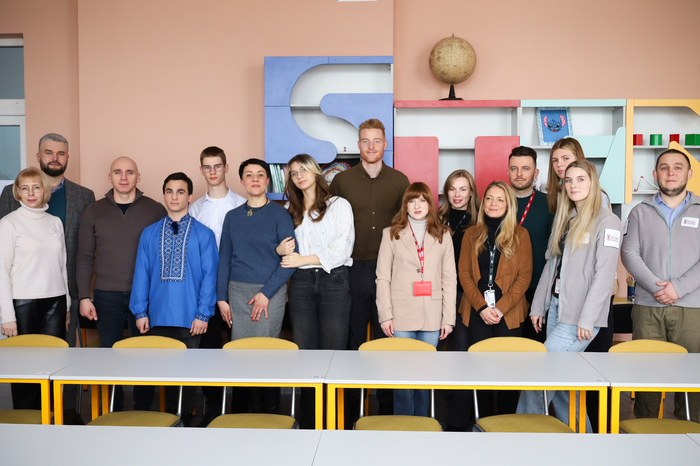 Mayor of Mykolaiv Oleksandr Senkevych, Jakob Hansen, Head of the Danish Embassy Office in Mykolaiv, the lyceum principal and staff, and DRC’s representatives visit the newly renovated third floor of the lyceum. ©Mykolaiv City Council